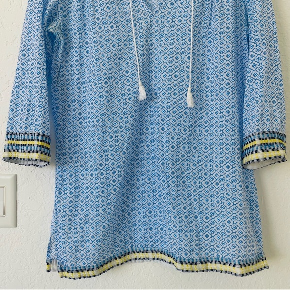 J McLaughlin Tunic Top S Coastal Boho Peasant Blouse Colorful Resort Beachwear - Picture 3 of 16